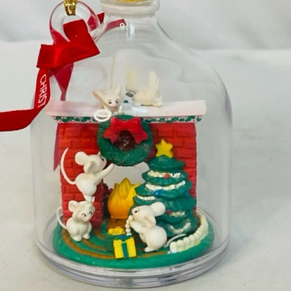 1990 1991 Enesco Mouse Mice Fireplace Frolic Christmas Ornament Home Sweet Home